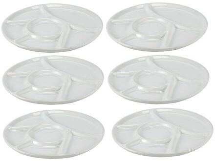 Vakjesbord - 6x - wit - 23 cm - 6 vakjes - fondue/gourmet/bbq bord - vakjesborden