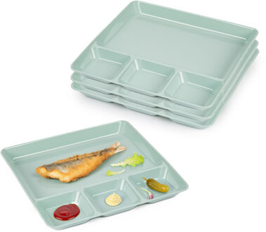 Vakjesborden - 12x stuks - groen - gourmetbord - 4-vaks - kunststof - 26 x 24 cm