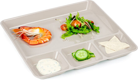 Vakjesborden - 1x stuks - beige - gourmetbord - 4-vaks - kunststof - 26 x 24 cm