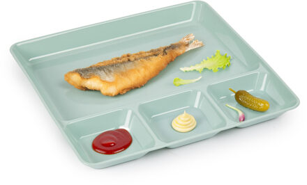 Vakjesborden - 1x stuks - groen - gourmetbord - 4-vaks - kunststof - 26 x 24 cm