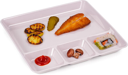 Vakjesborden - 1x stuks - roze - gourmetbord - 4-vaks - kunststof - 26 x 24 cm