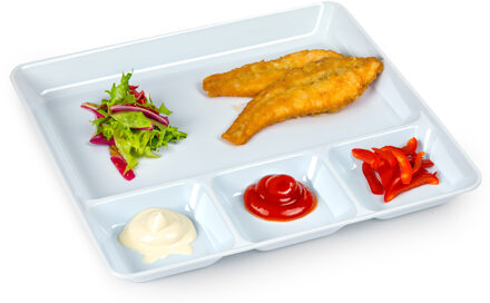 Vakjesborden - 1x stuks - wit - gourmetbord - 4-vaks - kunststof - 26 x 24 cm