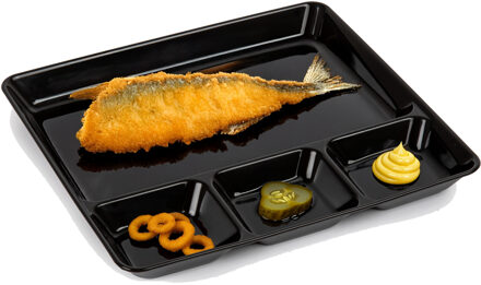 Vakjesborden - 1x stuks - zwart - gourmetbord - 4-vaks - kunststof - 26 x 24 cm