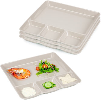 Vakjesborden - 4x stuks - beige - gourmetbord - 4-vaks - kunststof - 26 x 24 cm
