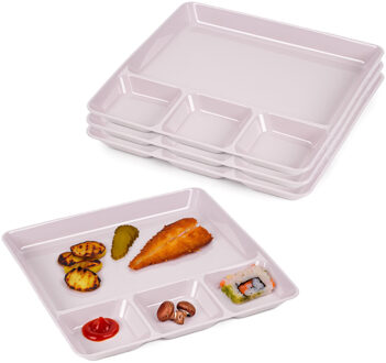 Vakjesborden - 4x stuks - roze - gourmetbord - 4-vaks - kunststof - 26 x 24 cm