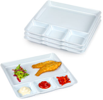 Vakjesborden - 6x stuks - wit - gourmetbord - 4-vaks - kunststof - 26 x 24 cm