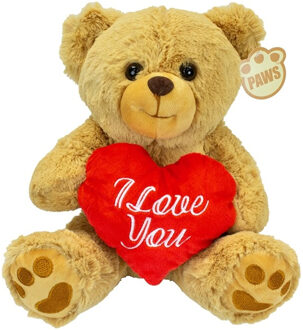 Valentijn I Love You knuffel beertje - zachte pluche - rood hartje - cadeau - 20 cm - lichtbruin - Knuffelberen