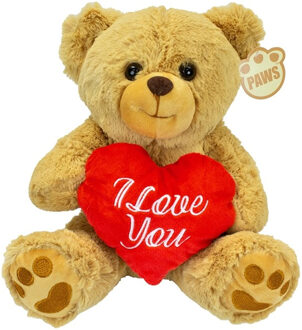 Valentijn I Love You knuffel beertje - zachte pluche - rood hartje - cadeau - 44 cm - lichtbruin - Knuffelberen