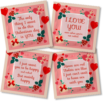 Valentijns Condooms (4 Designs) Transparant - 53 (omtrek 11-11,5 cm), 56 (omtrek 11,5-12 cm)