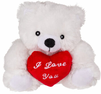 Valentijnscadeau witte knuffelbeer met hartje 22 cm - Knuffelberen