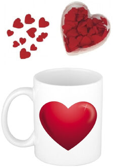 Valentijnsdag cadeau set koffie mok/beker Love hartje met deco strooi hartjes