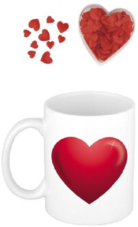 Valentijnsdag cadeau set koffie mok/beker Love hartje met deco strooi hartjes