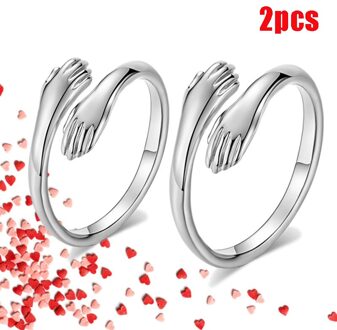 Valentijnsdag Liefde Knuffel Open Ring Retro Eenvoudige Ringen Brief Vinger Ring Unisex Maat Verstelbaar Ring Sieraden 2stk - A