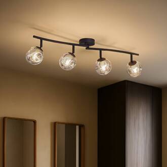 Valentina plafondlamp, grijs/zwart, 4-lamps, glas grijs, zwart