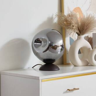 Valentina tafellamp, E27, rookgrijs, glas, Ø 25 cm rookgrijs, koffie