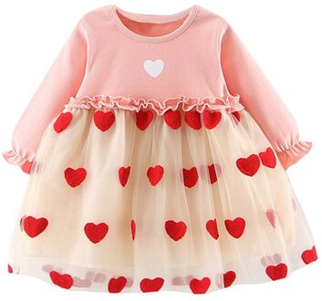 Valentine Peuter Baby Meisjes Liefde Hart Print Ruches Tule Jurk Baby Meisje Mesh Patchwork Schattige Prinses Mini Jurken Kleding Roze / 18m