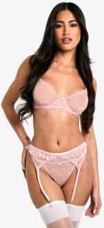Valentines Spot Mesh Bh Met Strikversiering En Beugel, Baby Pink - 32C