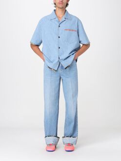 Valentino Denim Shirt met Bloemaccenten, Relaxed Fit Lichtblauw