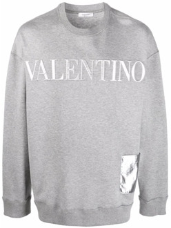 Valentino Grijze Katoenen Sweatshirt met Logo Relief Valentino , Gray , Heren