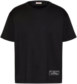 Valentino Katoenen T-shirt met Maison Valentino Tailoring Label Valentino , Black , Heren - M,S