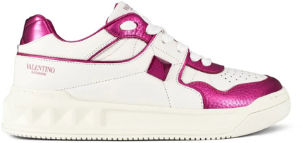 Valentino Rockstud Low-Top Sneakers in Wit/Roze Valentino , Multicolor , Dames - 37 EU