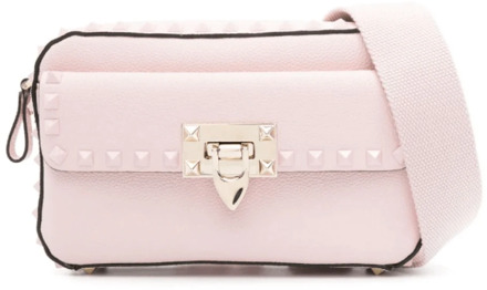Valentino Roze Rockstud Leren Crossbody Tas Valentino , Pink , Dames - ONE Size
