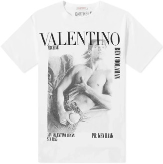 Valentino Wit Katoenen T-Shirt met Logo Print Valentino , White , Heren - L,M