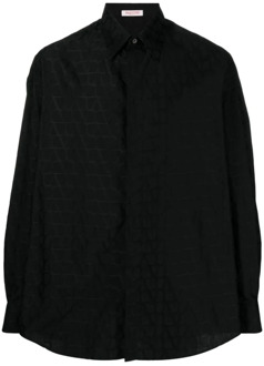 Valentino Zwarte katoenen poplin overhemd Valentino , Black , Heren - Xl,L,M