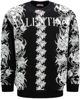 Valentino Zwarte Katoenen Sweatshirt met Bloemenprint Valentino , Black , Heren - Xl,L,S