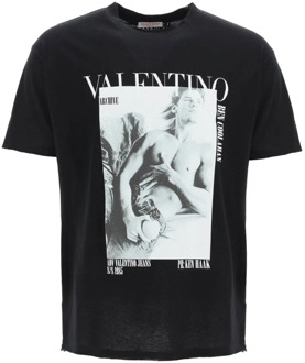 Valentino Zwarte katoenen T-shirt met logoprint Valentino , Black , Heren - XL