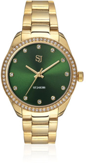 Valeria Goudkleurig Horloge met Saffierglas en Groene Wijzerplaat Sif Jakobs Jewellery , Yellow , Dames - ONE Size