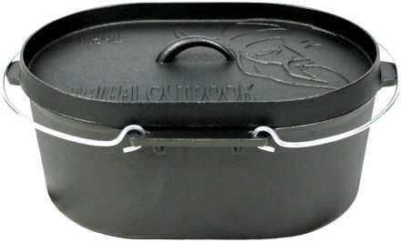 Valhal - Dutch Oven Braadpan Gietijzer met Grill Deksel Ovaal 9 Liter - Gietijzer - Zwart