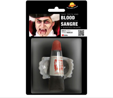 Vampier/dracula tanden - met nep bloed - wit/rood - voor volwassenen