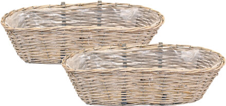 van der Leeden Balkonmand - 2x - ovaal - rotan gevlochten - 46 x 22 x 17 cm - bloemen/planten - schuttingmand