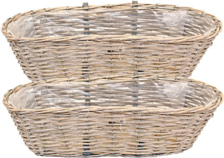 van der Leeden Balkonmand - 2x - ovaal - rotan gevlochten - 56 x 22 x 17 cm - bloemen/planten - schuttingmand
