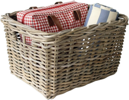 van der Leeden Fietsmand - Bakkersmand - lichtbruin - 50 x 40 x 30 cm - gevlochten riet - bevestigen voorzijde