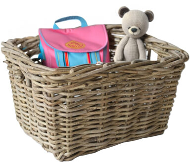 van der Leeden Fietsmand kinderfiets - Bakkersmand - lichtbruin - 34 x 24 x 20 cm - gevlochten riet - bevestigen vo