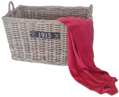 van der Leeden Grote opbergmand - op wieltjes - bruin - 90 x 55 x 53 cm - rotan - gevlochten riet - mand