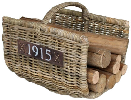 van der Leeden Haardmand - bruin - L40 x B50 x H40 cm - rotan - gevlochten riet - haardhout opslag mand