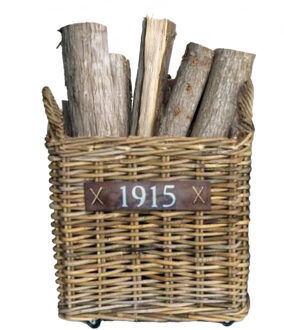 van der Leeden Haardmand - op wieltjes - bruin - 40 x 40 x 42 cm - rotan - gevlochten riet - mand