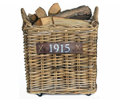 van der Leeden Haardmand - op wieltjes - bruin - 50 x 50 x 45 cm - rotan - gevlochten riet - mand