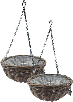 van der Leeden Hangmand - 2x - D30 cm - rotan gevlochten - hangende plantenbak - aan ketting - hanging basket