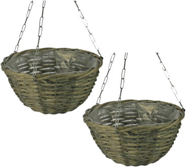van der Leeden Hangmand - 2x - D30 x H15 cm - gevlochten - hangende plantenbak - aan ketting - hanging basket