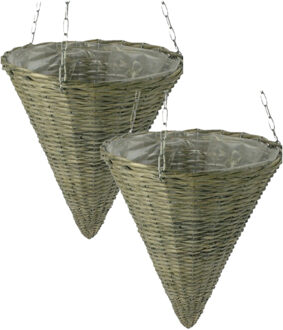 van der Leeden Hangmand - 2x - D30 x H35 cm - rotan gevlochten - hangende plantenbak - aan ketting - hanging basket
