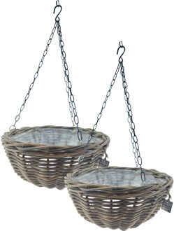 van der Leeden Hangmand - 2x - D40 cm - rotan gevlochten - hangende plantenbak - aan ketting - hanging basket