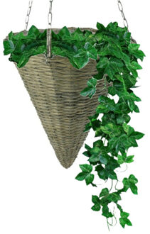 van der Leeden Hangmand - D30 x H35 cm - rotan gevlochten - hangende plantenbak - aan ketting - hanging basket