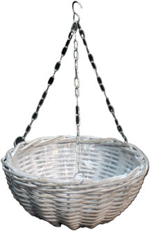 van der Leeden Hangmand - wit - D40 cm - wilg gevlochten - hangende plantenbak - aan ketting - plantenmand