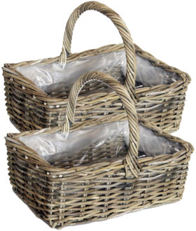 van der Leeden Mand met hengsel - 2x - bruin - 40 x 28 x 30 cm - rotan - gevlochten riet - hengselmand