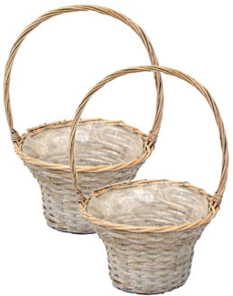 van der Leeden Mand met hengsel - 2x - bruin - D35 x H56 cm - rotan - gevlochten riet - hengselmand