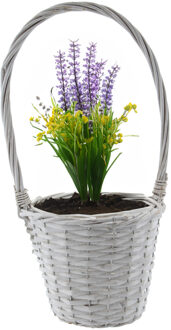 van der Leeden Mand met hengsel - wit - D24 x H19 cm - rotan - gevlochten riet - hengselmand